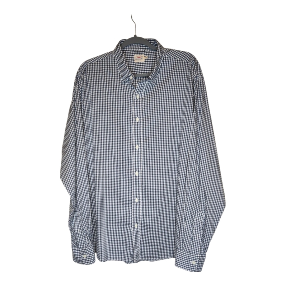 Faherty Navy and White Checked Button Front Shirt Size XL